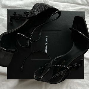Saint Laurent Black Opyum CrystalWrap Strap Sandal